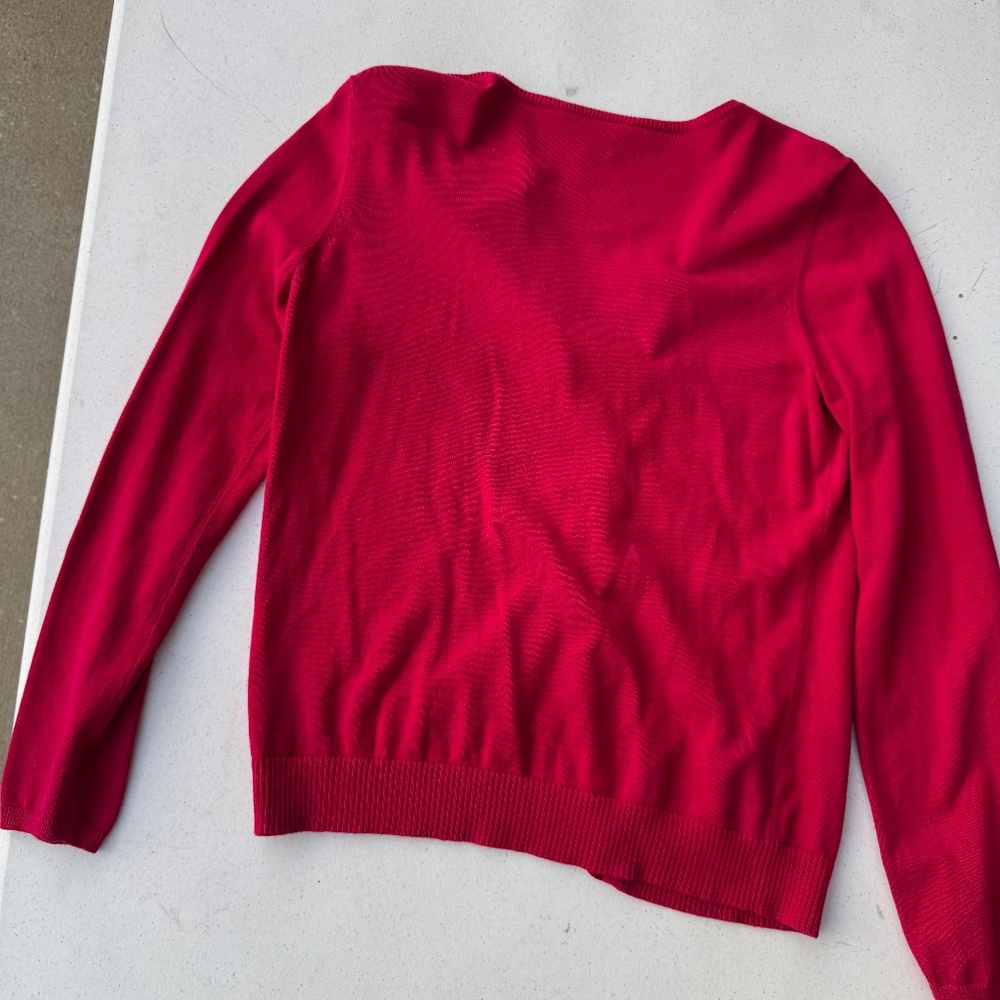 LOFT Raspberry Pink Ruffle Trim Cardigan - Soft & Chic! - Picture 3 of 3